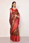 Buy_Nazaakat by Samara Singh_Maroon Saree Banarasi Cotton Silk Woven Liberty And With Running Blouse Piece_Online_at_Aza_Fashions