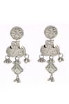 Shop_Sangeeta Boochra_Silver Plated Carved Afghan Fleur Oxidised Earrings _at_Aza_Fashions