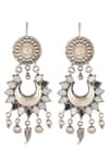 Shop_Sangeeta Boochra_Silver Plated Crystals Lunar Crescent Afghan Earrings _at_Aza_Fashions