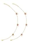 Shop_Tribe Amrapali_Multi Color Glass Embellished Lotus Charm Anklets - Set Of 2 _at_Aza_Fashions