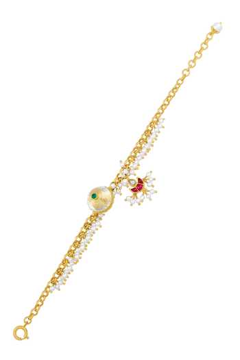 Tribe Amrapali_Multi Color Pearls Aashi Embellished Lotus Charm Bracelet _Online_at_Aza_Fashions