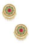 Shop_Tribe Amrapali_Multi Color Pearls, Glitter Adrija Embellished Floral Stud Earrings _at_Aza_Fashions