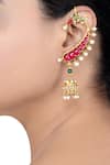 Buy_Tribe Amrapali_Multi Color Glass Mayil Pearl Embellished Jhumka Earcuffs_at_Aza_Fashions