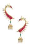 Shop_Tribe Amrapali_Multi Color Glass Mayil Pearl Embellished Jhumka Earcuffs_at_Aza_Fashions