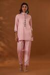 Buy_The Home Affair_Pink Jaam Cotton Silk Embroidered Thread Mandarin Collar Floral Top With Pant _at_Aza_Fashions