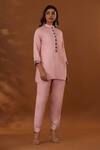 Shop_The Home Affair_Pink Jaam Cotton Silk Embroidered Thread Mandarin Collar Floral Top With Pant _Online_at_Aza_Fashions