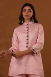 Buy_The Home Affair_Pink Jaam Cotton Silk Embroidered Thread Mandarin Collar Floral Top With Pant 