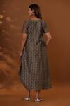 Shop_The Home Affair_Brown Cotton, Silk Embroidery Round Neck Handpainted Floral Dress _at_Aza_Fashions