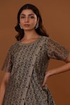 Buy_The Home Affair_Brown Cotton, Silk Embroidery Round Neck Handpainted Floral Dress _Online_at_Aza_Fashions