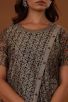 The Home Affair_Brown Cotton, Silk Embroidery Round Neck Handpainted Floral Dress _at_Aza_Fashions