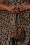 Buy_The Home Affair_Brown Cotton, Silk Embroidery Round Neck Handpainted Floral Dress 