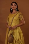 Shop_The Home Affair_Yellow Jaam Cotton Silk Printed Handblock Floral Handpainted Placement Dress _Online_at_Aza_Fashions