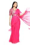 Buy_Komal Shah_Pink Saree Organza And Chiffon Embroidered Sequin V Neck Pre-draped With Blouse _at_Aza_Fashions