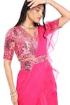 Buy_Komal Shah_Pink Saree Organza And Chiffon Embroidered Sequin V Neck Pre-draped With Blouse _Online_at_Aza_Fashions