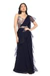 Buy_Komal Shah_Blue Saree Organza And Chiffon Embroidered Sequin Pre-drapede Ruffle With Blouse _at_Aza_Fashions