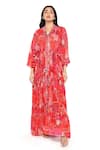 Buy_Komal Shah_Red Crepe Embroidered Sequin V Neck Pearl And Bead Kaftan With Pant _at_Aza_Fashions