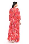 Shop_Komal Shah_Red Crepe Embroidered Sequin V Neck Pearl And Bead Kaftan With Pant _at_Aza_Fashions