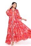 Komal Shah_Red Crepe Embroidered Sequin V Neck Pearl And Bead Kaftan With Pant _Online_at_Aza_Fashions