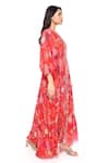 Buy_Komal Shah_Red Crepe Embroidered Sequin V Neck Pearl And Bead Kaftan With Pant _Online_at_Aza_Fashions