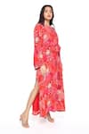 Komal Shah_Red Crepe Embroidered Sequin Round Embellished Kaftan With Belt _Online_at_Aza_Fashions