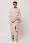 Buy_Aryavir Malhotra_Pink Sherwani Art Silk Embroidered Sequin Embellished With Churidar _Online_at_Aza_Fashions