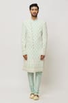 Aryavir Malhotra_Green Sherwani Georgette Embroidered Sequin Pearl Embellished With Churidar _Online_at_Aza_Fashions