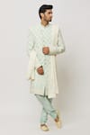 Buy_Aryavir Malhotra_Green Sherwani Georgette Embroidered Sequin Pearl Embellished With Churidar _Online_at_Aza_Fashions