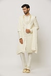 Buy_Aryavir Malhotra_Cream Sherwani Art Silk Embroidered Sequin Lotus With Churidar _at_Aza_Fashions