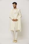 Buy_Aryavir Malhotra_Cream Sherwani Art Silk Embroidered Sequin Lotus With Churidar_Online_at_Aza_Fashions