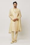 Buy_Aryavir Malhotra_Gold Sherwani Art Silk Embroidered Sequin Crystal Embellished With Churidar _at_Aza_Fashions