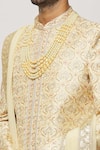 Shop_Aryavir Malhotra_Gold Sherwani Art Silk Embroidered Sequin Crystal Embellished With Churidar _Online_at_Aza_Fashions