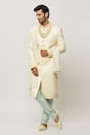 Buy_Aryavir Malhotra_Gold Sherwani And Stole Art Silk Embroidered Sequin Diamond Pattern Set _at_Aza_Fashions