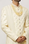 Shop_Aryavir Malhotra_Gold Sherwani And Stole Art Silk Embroidered Sequin Diamond Pattern Set _Online_at_Aza_Fashions