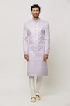 Aryavir Malhotra_Purple Sherwani Art Silk Embroidered Sequin Thread With Churidar _Online_at_Aza_Fashions