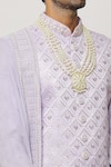 Shop_Aryavir Malhotra_Purple Sherwani Art Silk Embroidered Sequin Thread With Churidar _Online_at_Aza_Fashions