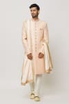 Aryavir Malhotra_Peach Sherwani Art Silk Embroidered Sequin Blossom With Churidar _at_Aza_Fashions