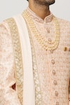 Shop_Aryavir Malhotra_Peach Sherwani Art Silk Embroidered Sequin Blossom With Churidar 