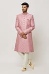 Buy_Aryavir Malhotra_Pink Sherwani Art Silk Embroidered Sequin Floral Wave With Churidar _at_Aza_Fashions