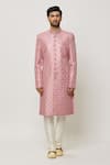 Buy_Aryavir Malhotra_Pink Sherwani Art Silk Embroidered Sequin Floral Wave With Churidar _Online_at_Aza_Fashions