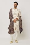 Buy_Aryavir Malhotra_Cream Sherwani Art Silk Embroidered Sequin Jaal With Churidar_at_Aza_Fashions