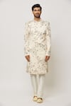 Buy_Aryavir Malhotra_Cream Sherwani Art Silk Embroidered Sequin Jaal With Churidar_Online_at_Aza_Fashions