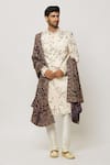 Shop_Aryavir Malhotra_Cream Sherwani Art Silk Embroidered Sequin Jaal With Churidar_Online_at_Aza_Fashions