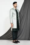 Arihant Rai Sinha_Green Silk Woven Blossomy Ditsy Jacquard Layered Sherwani Set _at_Aza_Fashions