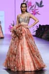 Buy_Mahima Mahajan_Beige Organza Arni Floral Print Overlap Panel Lehenga With Blouse _at_Aza_Fashions