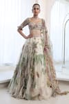 Buy_Mahima Mahajan_Ivory Organza Embellished Sequin Dia Blossom Print Lehenga Set _at_Aza_Fashions
