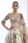 Mahima Mahajan_Ivory Organza Embellished Sequin Dia Blossom Print Lehenga Set _Online_at_Aza_Fashions
