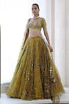 Shop_Mahima Mahajan_Yellow Organza Embellished Sequin Pari Floral Blossom Print Lehenga Set _Online_at_Aza_Fashions