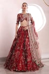 Buy_Mahima Mahajan_Red Organza Embellished Mirror Round Thiya Floral Jaal Print Lehenga Set _at_Aza_Fashions