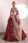 Shop_Mahima Mahajan_Red Organza Embellished Mirror Round Thiya Floral Jaal Print Lehenga Set _Online_at_Aza_Fashions