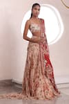 Mahima Mahajan_Beige Lurex Chiffon Embellished Anyasha Floral Print Trail Lehenga Set _Online_at_Aza_Fashions